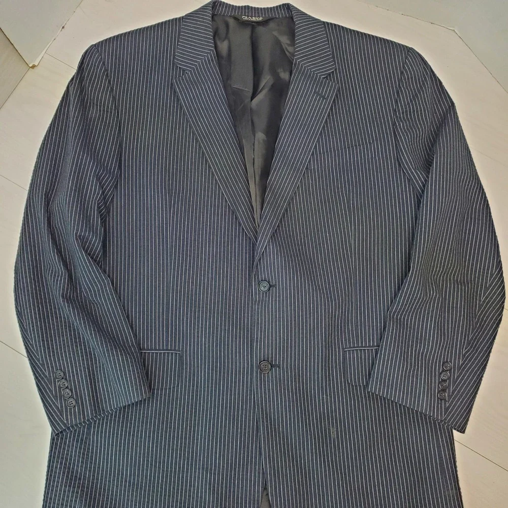 Jos. A. Bank Stays Cool Navy Pinstripe Cotton Blazer Men 46L Coastal Grandfather
